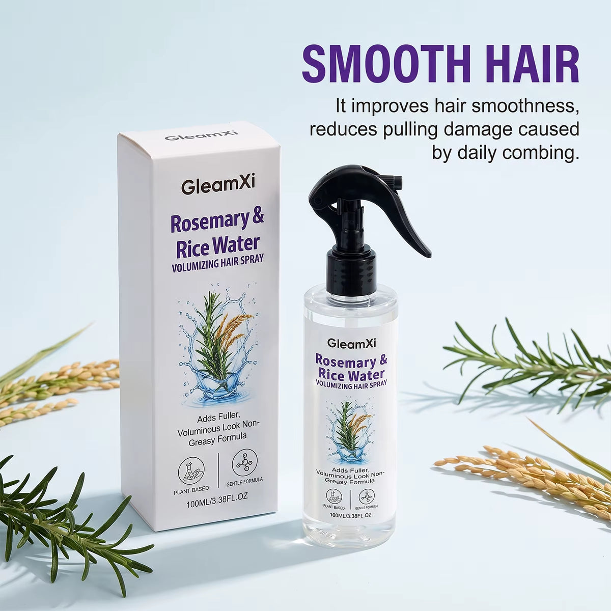 Rosemary Rice Water Hair Spray Nourishing Root Tip Care Smooth Silky Lightweight Refreshing Scent Leave in Treatment All Types