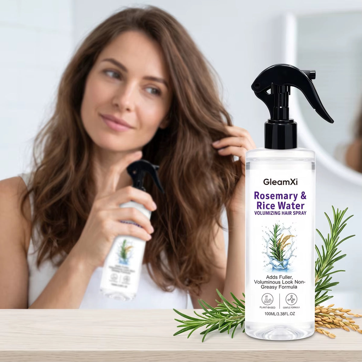 Rosemary Rice Water Hair Spray Nourishing Root Tip Care Smooth Silky Lightweight Refreshing Scent Leave in Treatment All Types